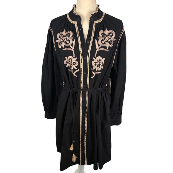 julia jordan Dresses & Skirts - Julia Jordan Black Embroidered Cotton Shirt Dress NWT L Ivory Floral